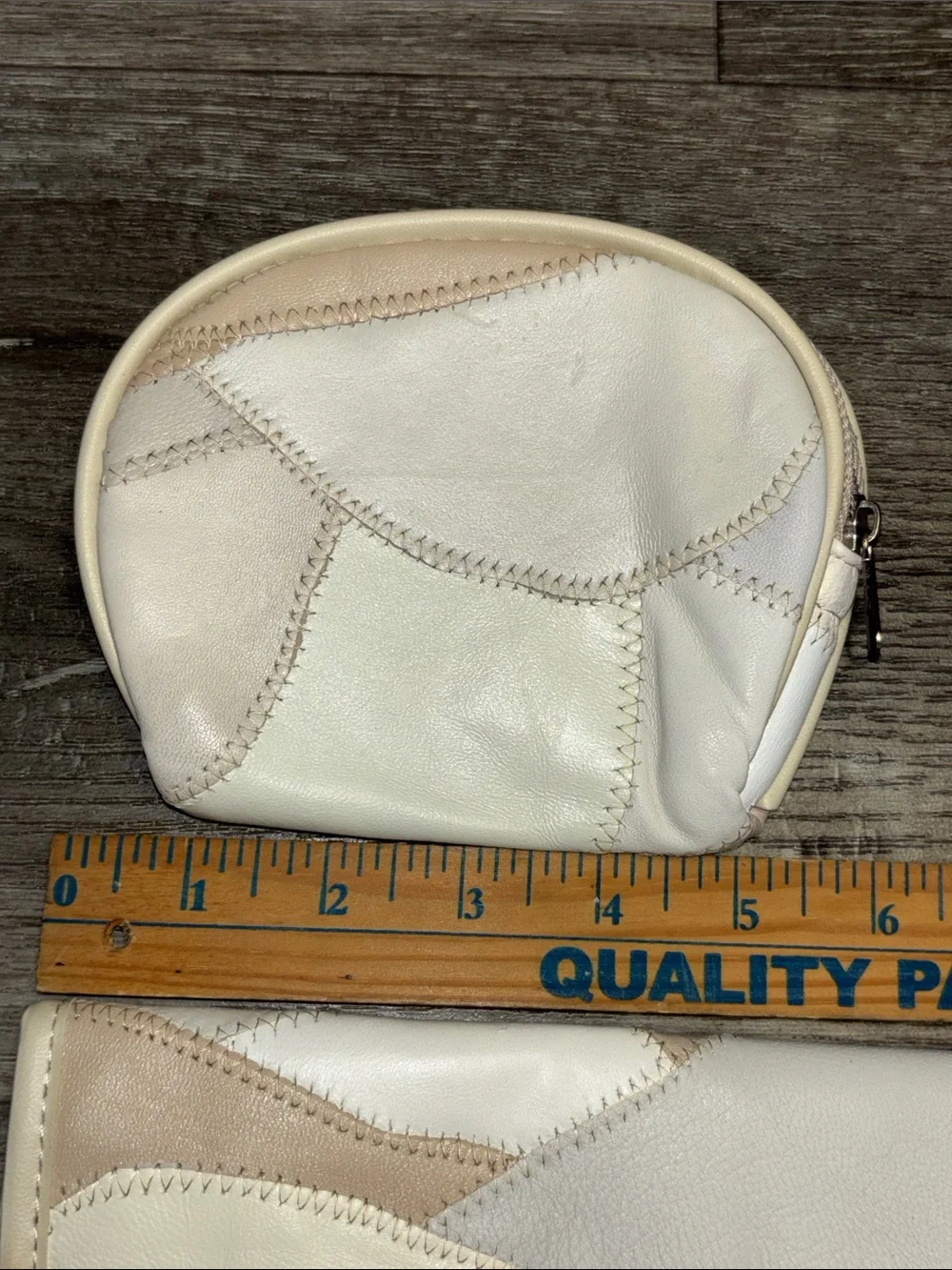 Patchwork Leather Cream and Beige Wallet, coin purse & Pouch Set